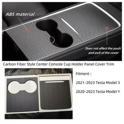 2PCS Carbon Fiber Style Center Console Cup Holder Trim Cover For Tesla Model Y/3