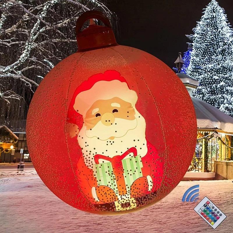 24 Inch Light Up PVC Inflatable Christmas Ball with Light Remote PVC Giant Inflatable Christmas Balls Christmas Decorations Ball