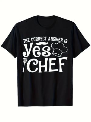 Funny The Correct Answer Is Yes Graphic Cotton TShirt Lightweight Tee with Chef Hat Utensil Design Round Neck Casual Top