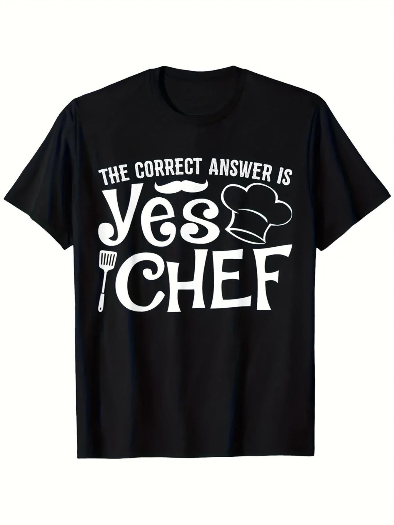 Funny The Correct Answer is Yes Graphic Cotton TShirt Lightweight Tee with Chef Hat Utensil Design Round Neck Casual Top 3XL