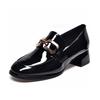 Autumn new one-pedal fashionable small single shoes round head thick heel cow patent leather square buckle women's shoes