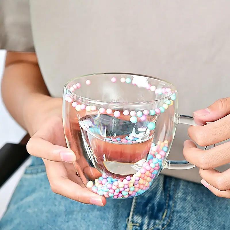 Heart Shaped Glass Mug Double Walled Insulated Quicksand Coffee Cup Perfect Espresso Cups Kitchen Drinkware Home Accessories