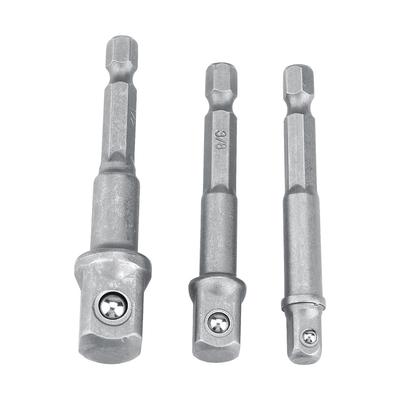 3pcs/Set Socket Adapter 1/4in Hex Shank To 1/4" 3/8" 1/2" Drill Bits Extension Bar (Short Type)