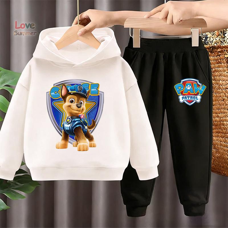 Paw Patrol Set 2 Pezzi Felpa con Cappuccio+Pantaloni per Bambini Chase Cosplay Bambino Felpa Pullover Abbigliamento Bambini 4-14A