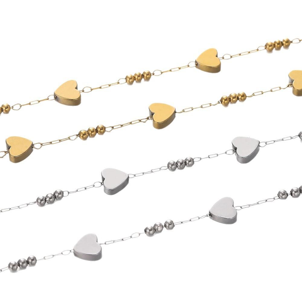 Stainless Steel Vacuum-plated Love Handmade Chain, Moon Star Bead Collarbone Chain DIY Bracelet Necklace Earrings