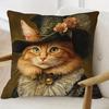 1pc Large Victorian-Style Ginger Cat Throw Pillow Cover - 18"x18" (45x45cm) Double-Sided Plush Case with Victorian Lady Cat & Tabby Tabby Cat Print, Z