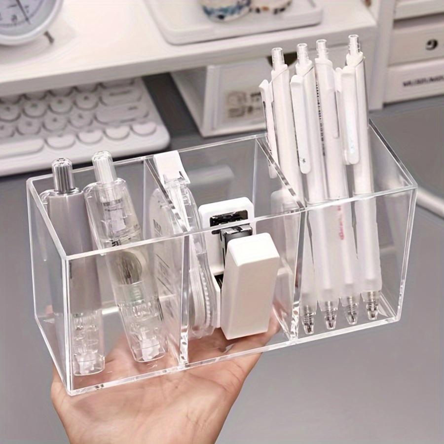 1pc Elegant Large Capacity Transparent Cosmetic Storage Box - Clear Makeup Organizer with 3 Compartments for Brushes, Lipsticks