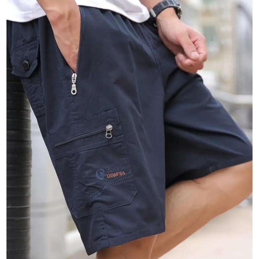 Men's Breathable Cotton Shorts Solid Color Drawstring Waist with Zipper Pockets Casual Summer Wear