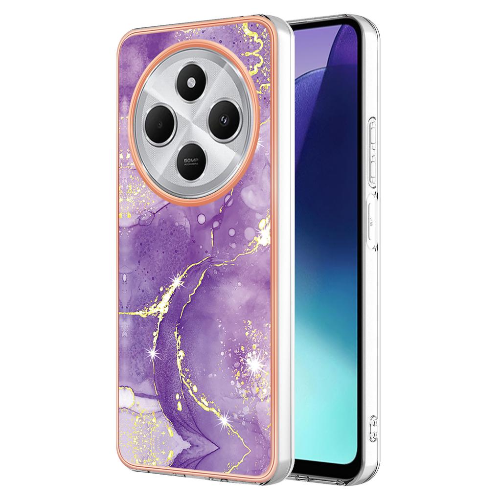 For Xiaomi Redmi 14R 5G/Xiaomi Poco C75 4G/Xiaomi Redmi 14C 4G TPU Case with IMD Marble Pattern Electroplated Back Cover