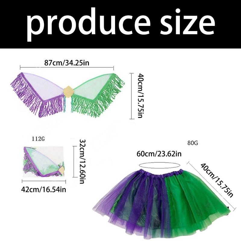 2Pcs Mardi Gras Costume Accessories Set Fairys Wing Tutus Skirt Halloween Cosplay Costume for Carnival Masquerades Party