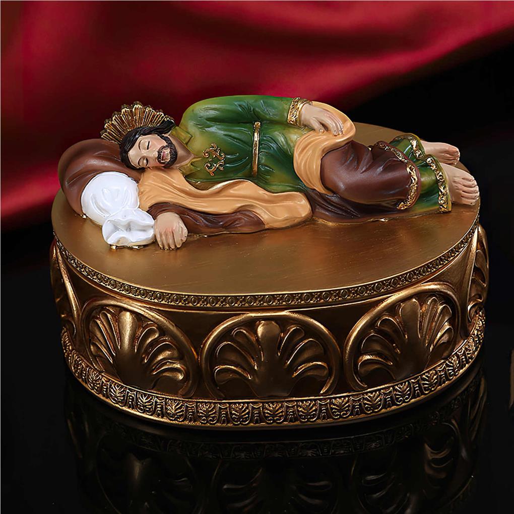 St Joseph Resin Statue Vintage Style Non-Fading Religion Sculpture Retro Jewelry Box Decorative Desktop Figurine