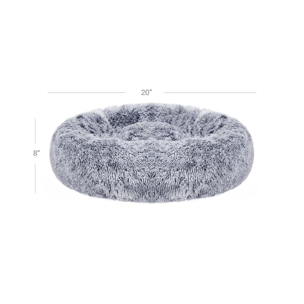 FEANDREA Dog Bed, Donut Cat Bed, Fluffy Calming Pet Bed with Removable, Washable Cover, Soft Long Plush, 50 cm, Grey