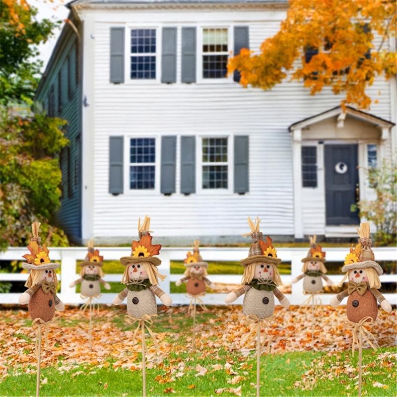 Set Of 2 Harvest Season Scarecrow Stick Puppets Thanksgiving Festives Decoration Handmade Scarecrow Stick Dolls Ornament