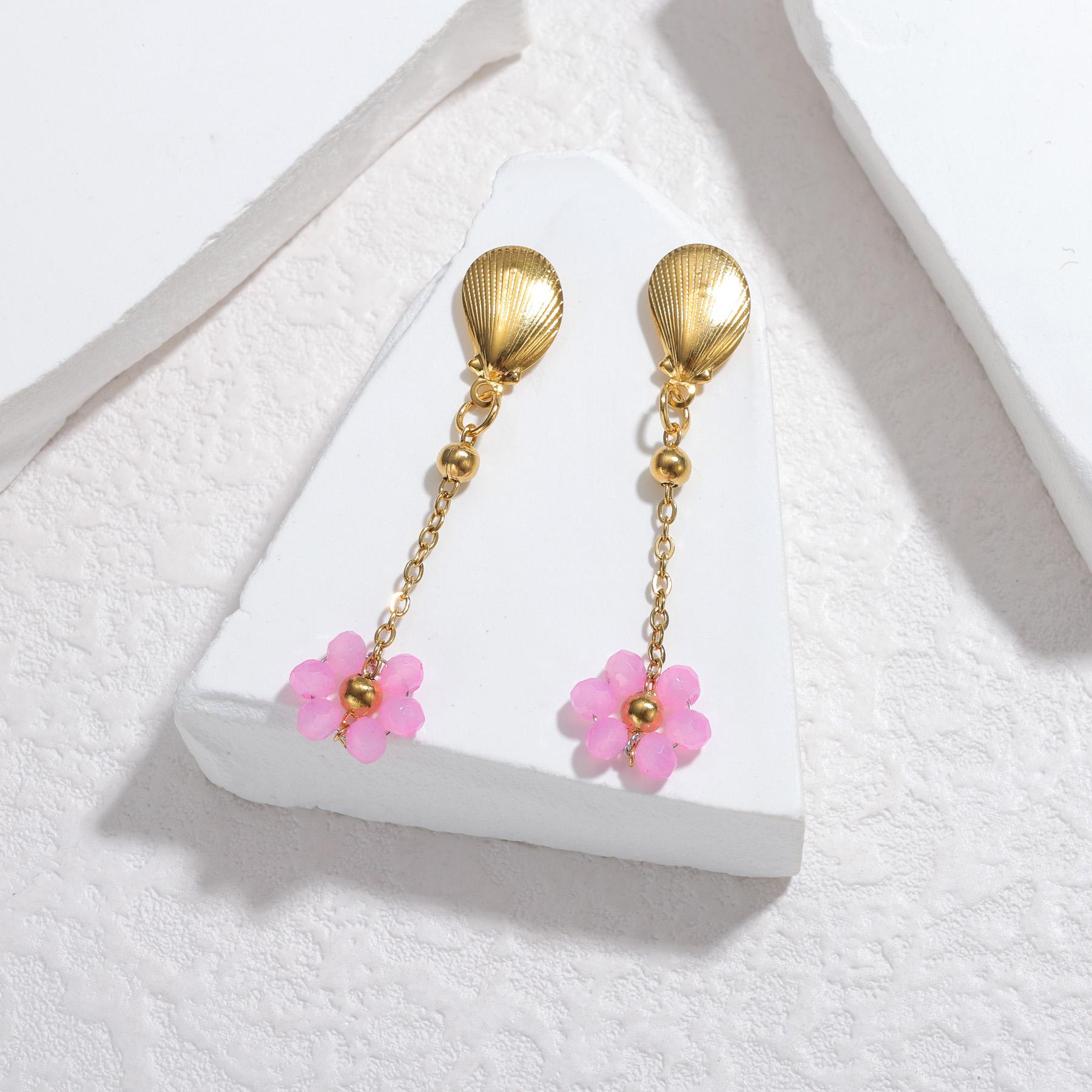 

Atoztide Trendy Exquisite Colorful Flower Tassel Earring for Women Stainless Steel Gold Color Shell Drop Earring Jewelry Gift