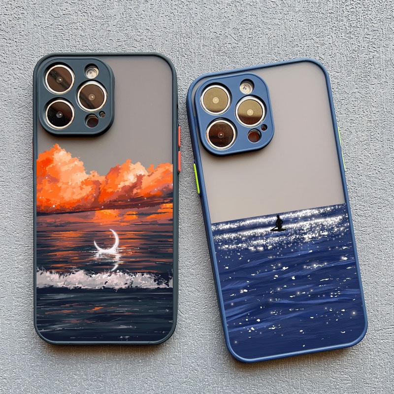 For iPhone 16 13 Pro Max Fashion Blue Sea Scenery Phone Case For iPhone 15 14 7 8 Plus XS X XR 16 13 12 11 14 15 Pro Max Cover