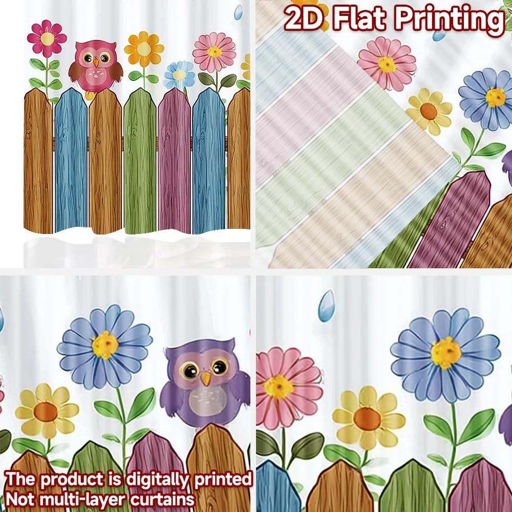 Set Of 2 Flat Printing Party Window Curtains Colorful Owls Branch Digital Printed Polyester Drapes Festive Use Curtain