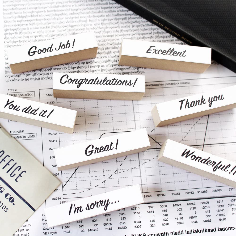 Stylish Wooden Rubber Stamp Set for Personal Thank Good Sticky Fun Convenient Made in Japan Business, Seals, Messages, You, Job, Notes, Stationery,