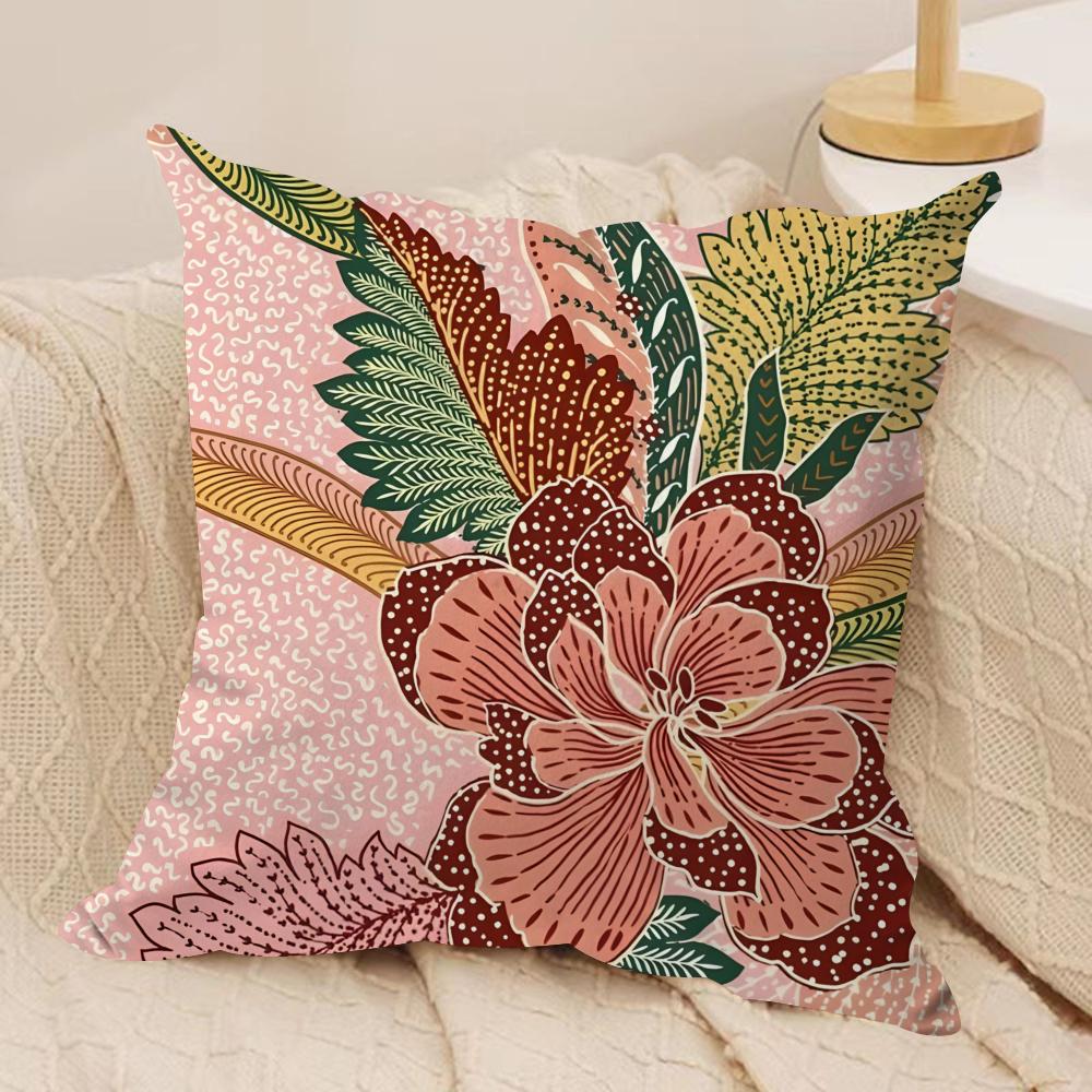 Indonesia Batik Design Cushion Cover Soft Plush Fabric Double-Sided Printed Sofa Cushion Cover for All Seasons Home Decor Gift