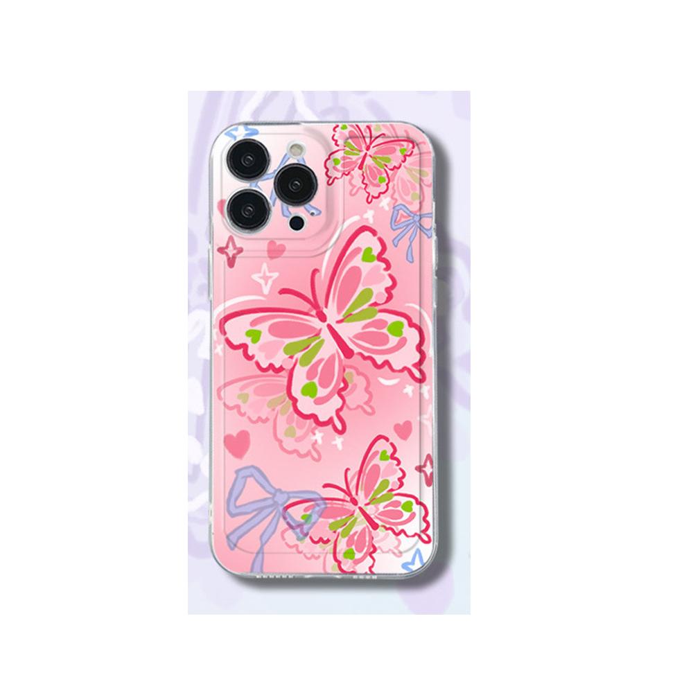 Pink Butterfly Pattern Phone Case For iPhone 16 E 14 13 12 11 15 Pro Max 7 8 Plus XS XR X SE 2022 Personalized Border Soft Cover