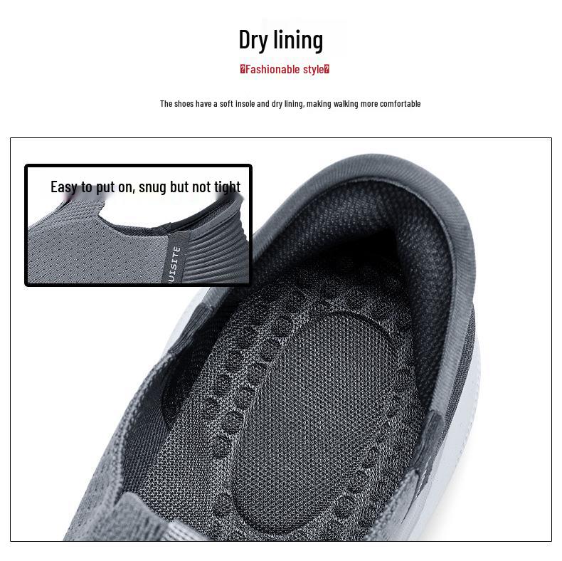Men's Mesh Breathable Slip-on Casual Lightweight Shoes, Plus Size, Thick Sole, Outdoor Sports Footwear