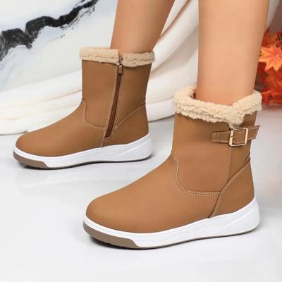 Women Snow Boots Thickened Warm Casual Leather Boots Short High Top Outdoor Non-slip Warm Plush Winter Plush Fashion Boots