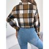 GMXIA Autumn and Winter Color-blocking Checkered Long-sleeved Woolen Short Jacket for Women