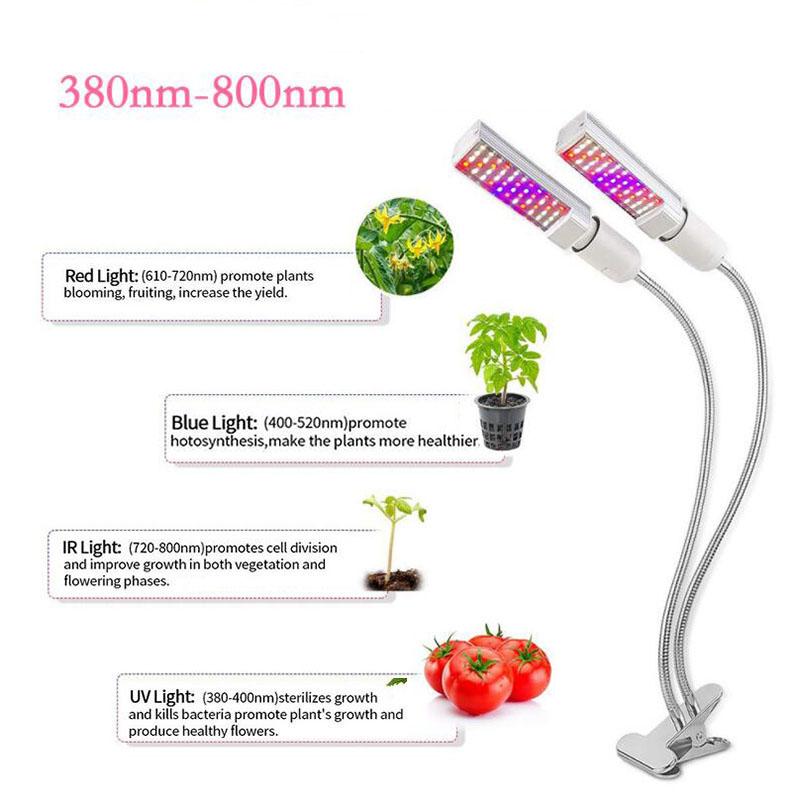 2head  44 LED Grow Light Indoor Plants Red Blue Lighting Phyto Lamp Bulbs 5V USB Timer Full Spectrum for Cultivo Indoor Growbox