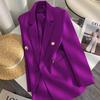 Women Long Sleeve Blazer Jacket Lapel Double Breasted Gold Button Loose Fit Office Casual Suit Outerwear Coat