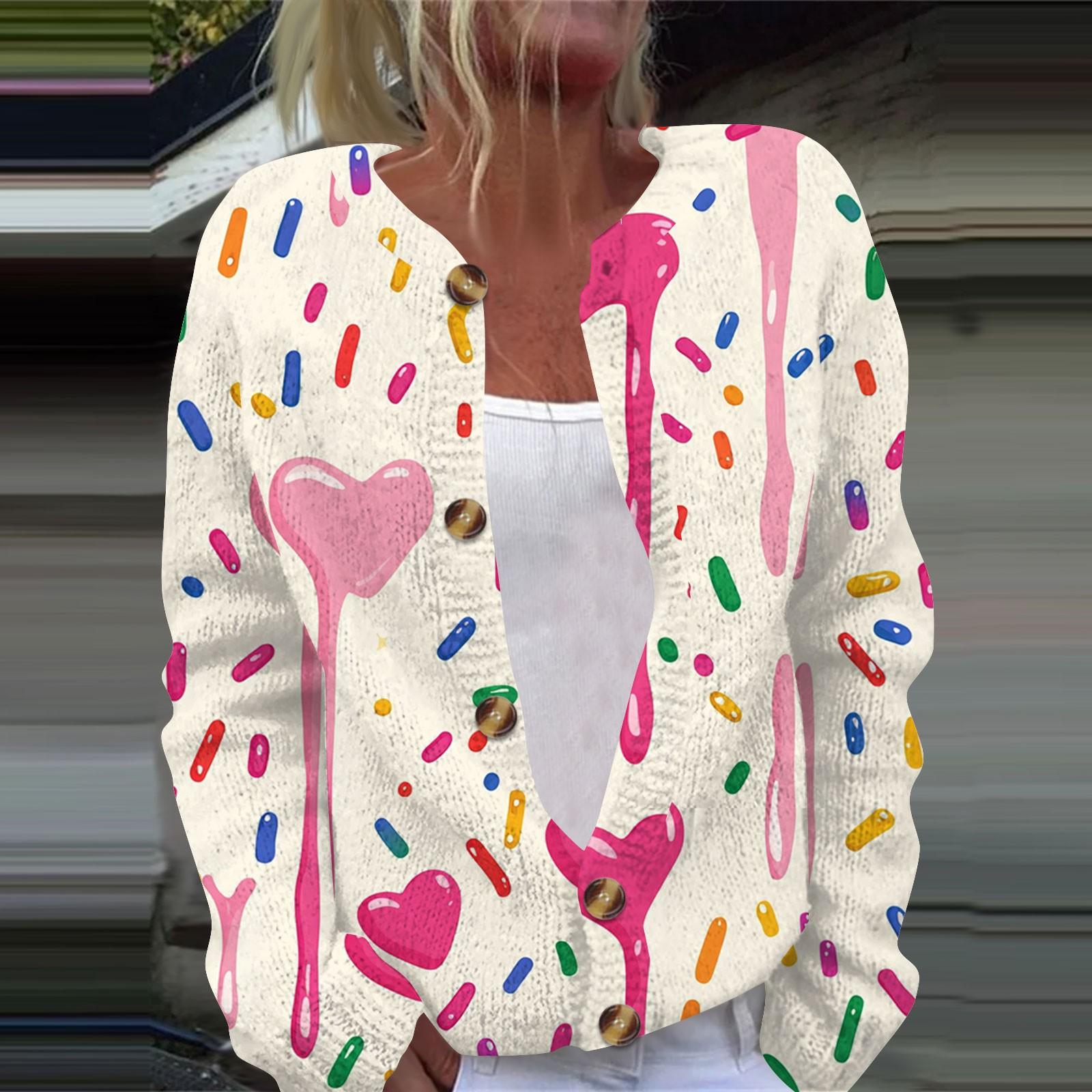 

Женская повседневная мода с принтом, длинный рукав, кардиган, куртка на пуговицах L бежевый