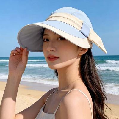 Breathable Contrast Color Visor Cap Polyester Sunscreen Empty Top Hat Women Sunshade Hat  Beach