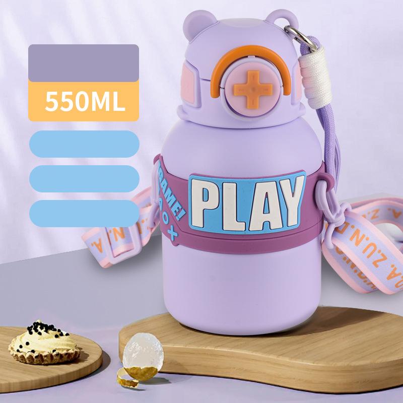 

Милый мультяшный медведь, портативный соломенный термос, детская бутылка для воды, термос, бутылки из нержавеющей стали фиолетовый