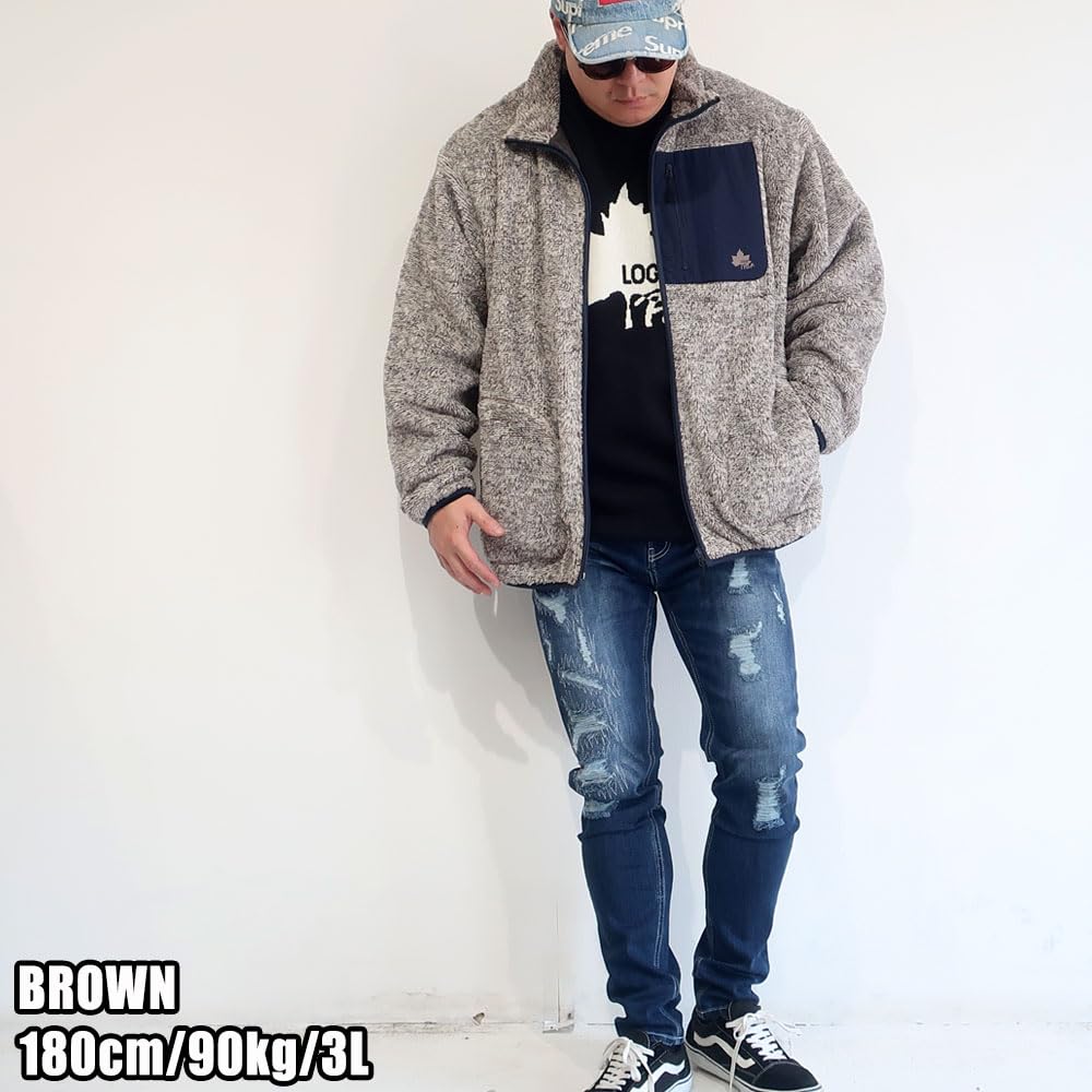 LOGOS park Men's Plus Size Brand Outerwear, Boa Fleece, Nylon Mountain Stand, LOGOS Park, Sizes 3L, 4L, and 5L, 10001659 (5L, Brown)