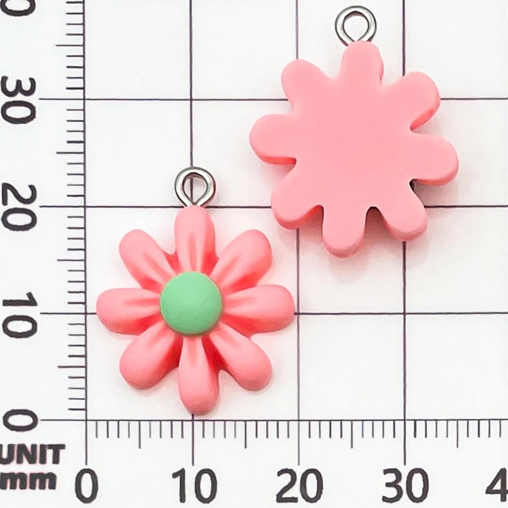 30-Piece Set: Pink Resin Sunflower & Rose Flower Pendants for DIY Jewelry