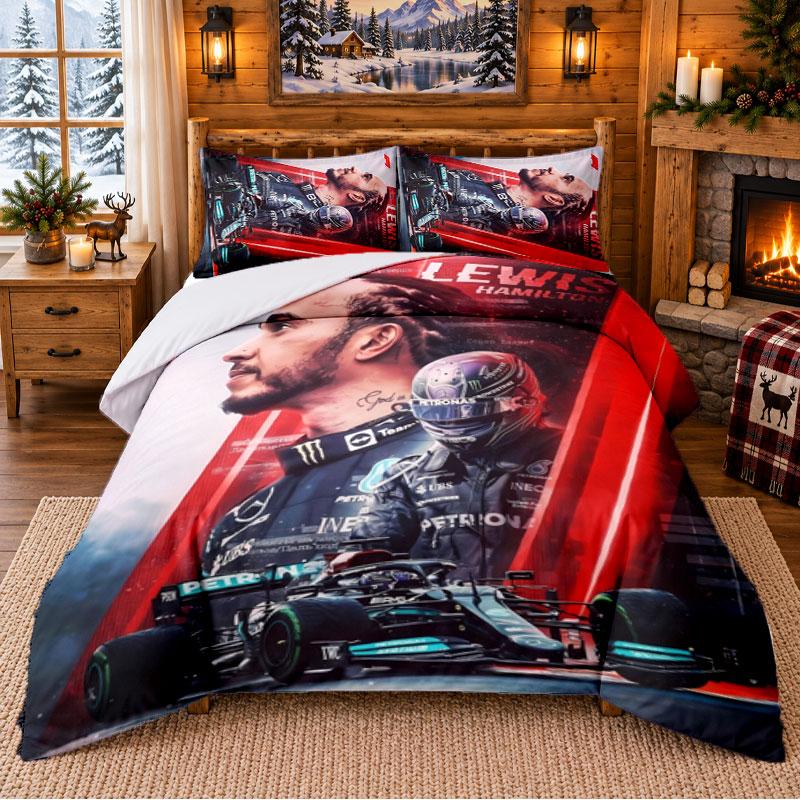 Lewis Hamilton Pattern Bedding 3Pcs Set Bed Sheet And Pillowcases For Indoor Bedroom