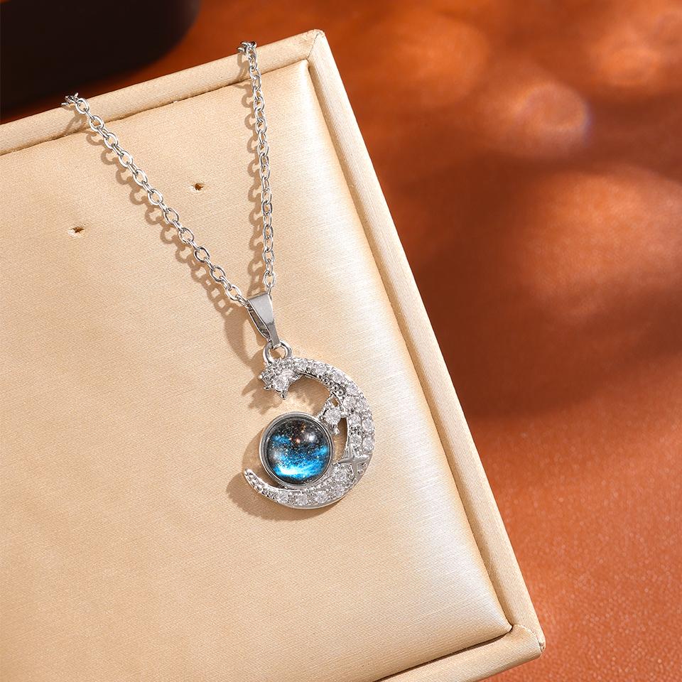 

ZAKOL Классическая Планета Вселенная Луна Подвеска Ожерелье Серебристый Золотой Цвет Титановая Сталь Цепочка Чокер Мода Циркон Подарок