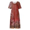 Women's Summer Casual Fashion Printed Short Sleeve Round Neck Pocket Dress
