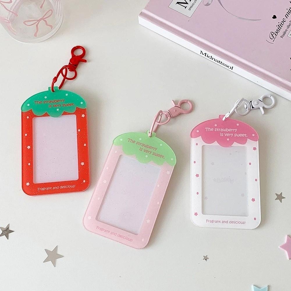 Fruit Strawberry Acrylic Photocard Holder with Keychain Card Protective Case Card Decor