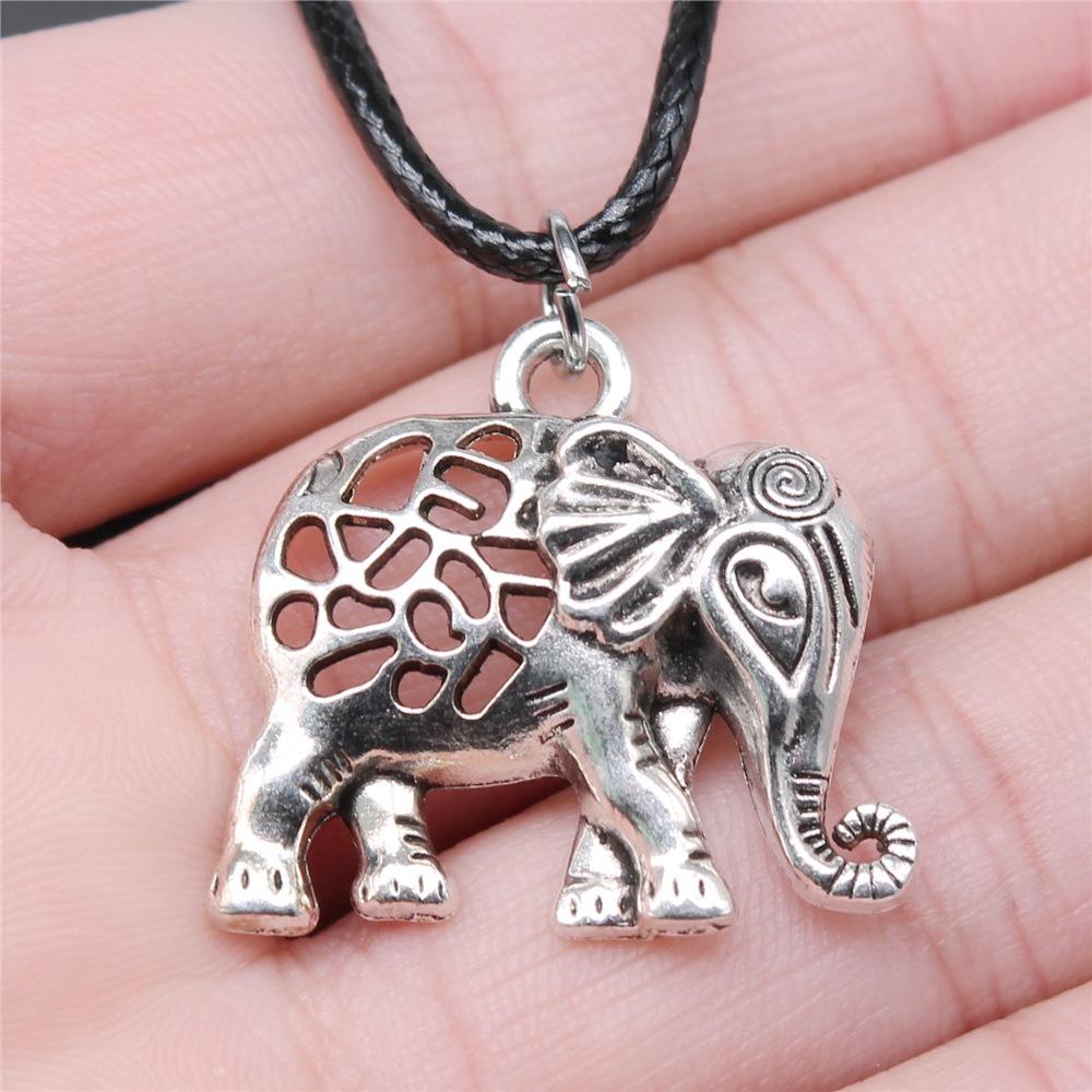 12 Styles Unisex African Elephant Thai Elephant India Ganesha Pendant Necklace Black Leather Cord Necklace