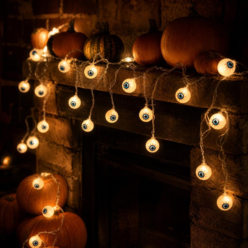 Halloween LED String Lights with Eyeball Design - Battery Operated Decor for Outdoor Yard, Party , 10ft