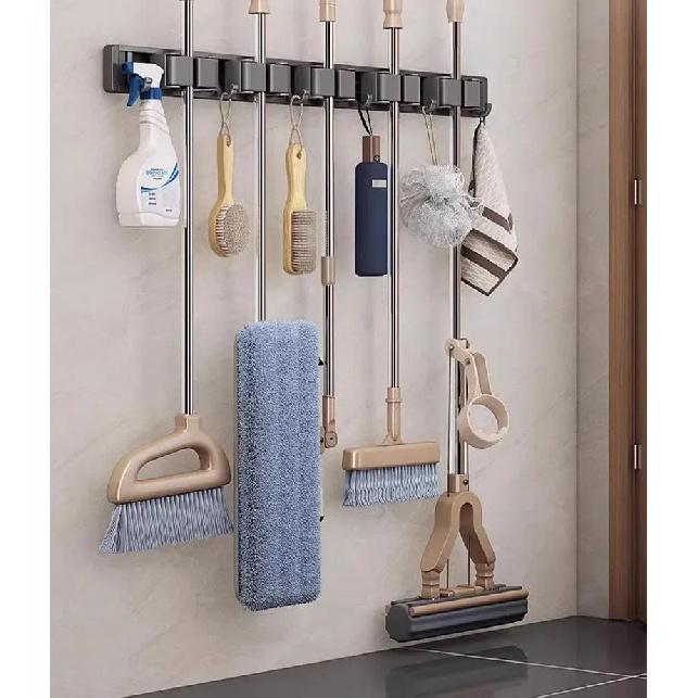 Mop and Broom Organizer Mop Holder Rack Mop Holder Wall Mounted Strong Broom Mop Holder Self With 5 Hooks Organizers Hang Broom Cup Holders 5