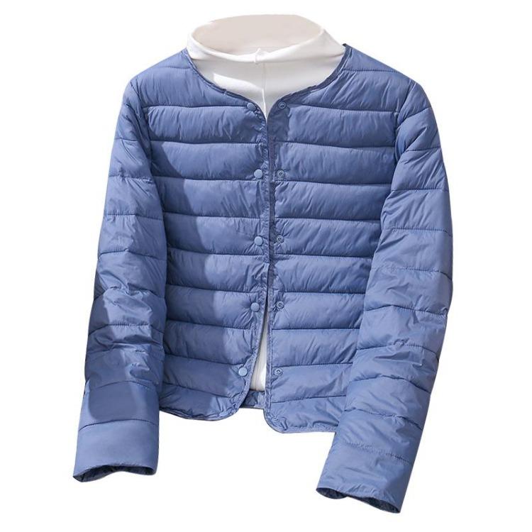 Leichte Daunen-Baumwolljacke für Damen Herbst Winter Vielseitig zum Layering Kurz Rund V-Ausschnitt