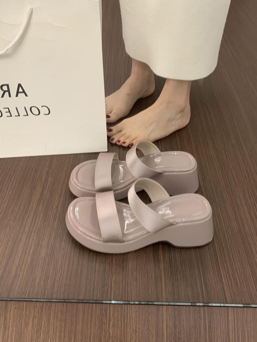 

With skirt fairy style satin word with thick bottom slope heel slippers female summer wear French stunning high heel cool slippers 40 фиолетовый