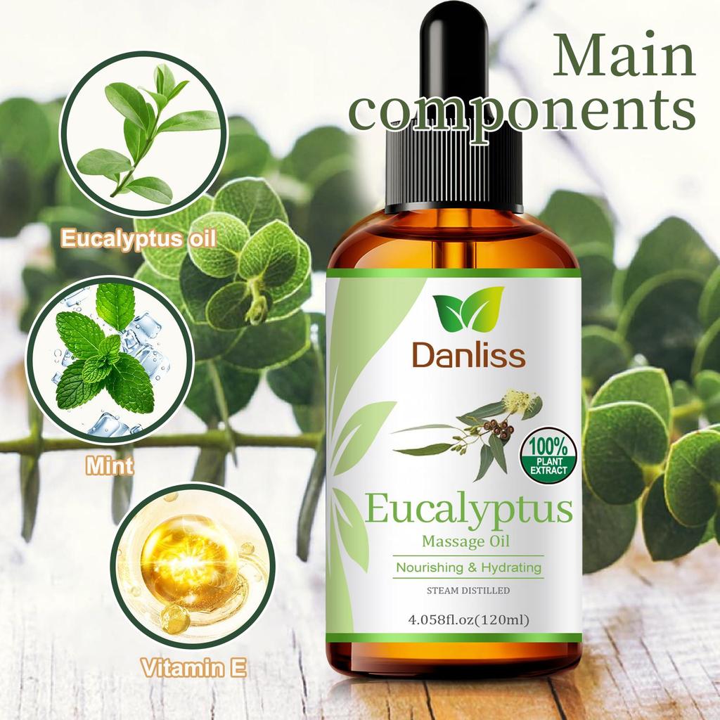 Olejek Eukaliptusowy Nourish-Głęboko Łagodzi Skórę i Odżywia Włosy-Wzbudza Romantyczny Nastrój-Odpowiedni dla Wszystkich Typów Skóry, 120ml