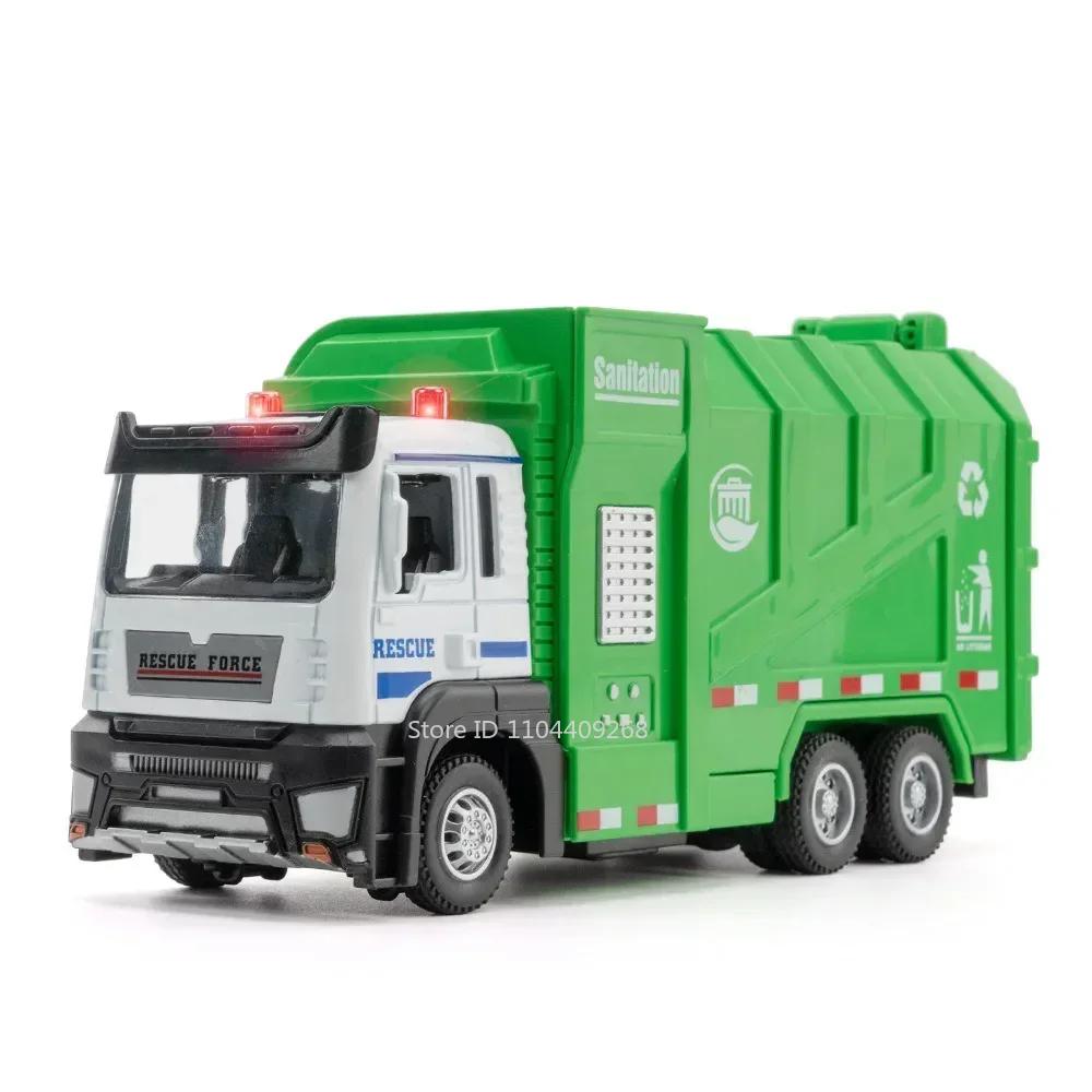 1:32 City Road Sweeper Garbage Truck Model Car Toy Alloy Diecast Music Light Door Opened Pull Back Toys Collection Birthday Gift