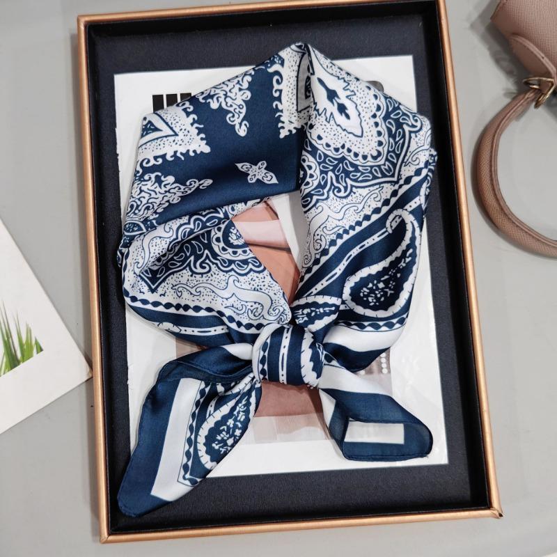 70Cm Retro Cashew Flower Scarf Women'S Imitated Silk Fabric Trendy Versatilescarves Headscarf Shawl Tying Imitated Silk Scarf