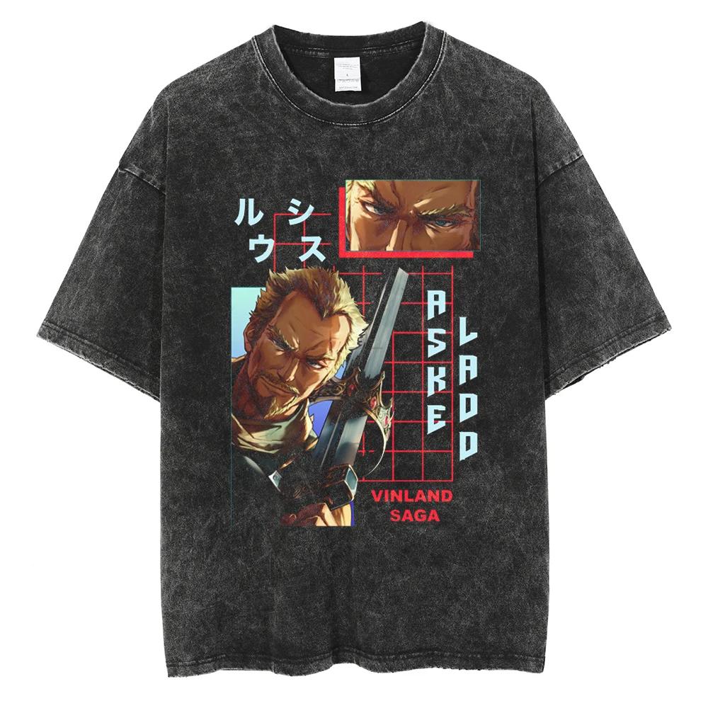 Fashion VINLAND SAGA Manga T Shirt for Men Women Tshirt Washed Cotton T-shirt Clothing Short Sleeve O-Neck Tee Streetwear