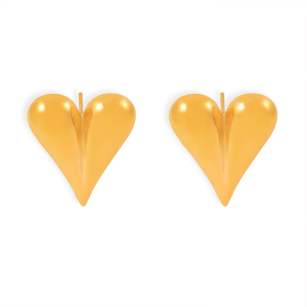18k Gold Plated Geometric Heart Stud Earrings, Titanium Steel, Versatile Fashion Jewelry