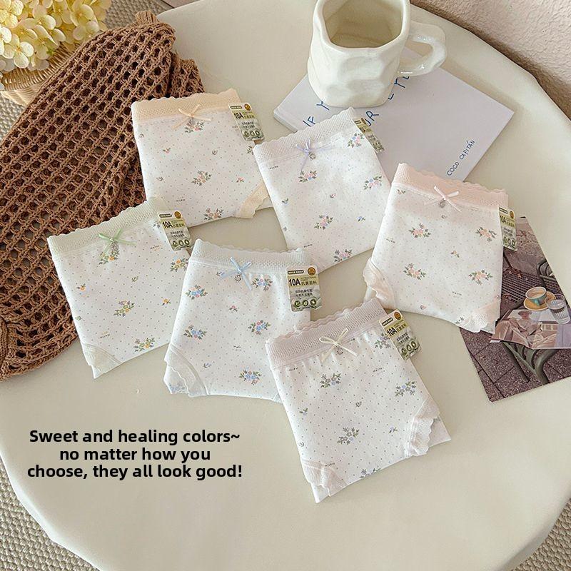 Female Spring Cotton Sweet Printed Skin Friendly Breathable 10A Antibacterial Crotch Wrapped Waist Triangle Briefs