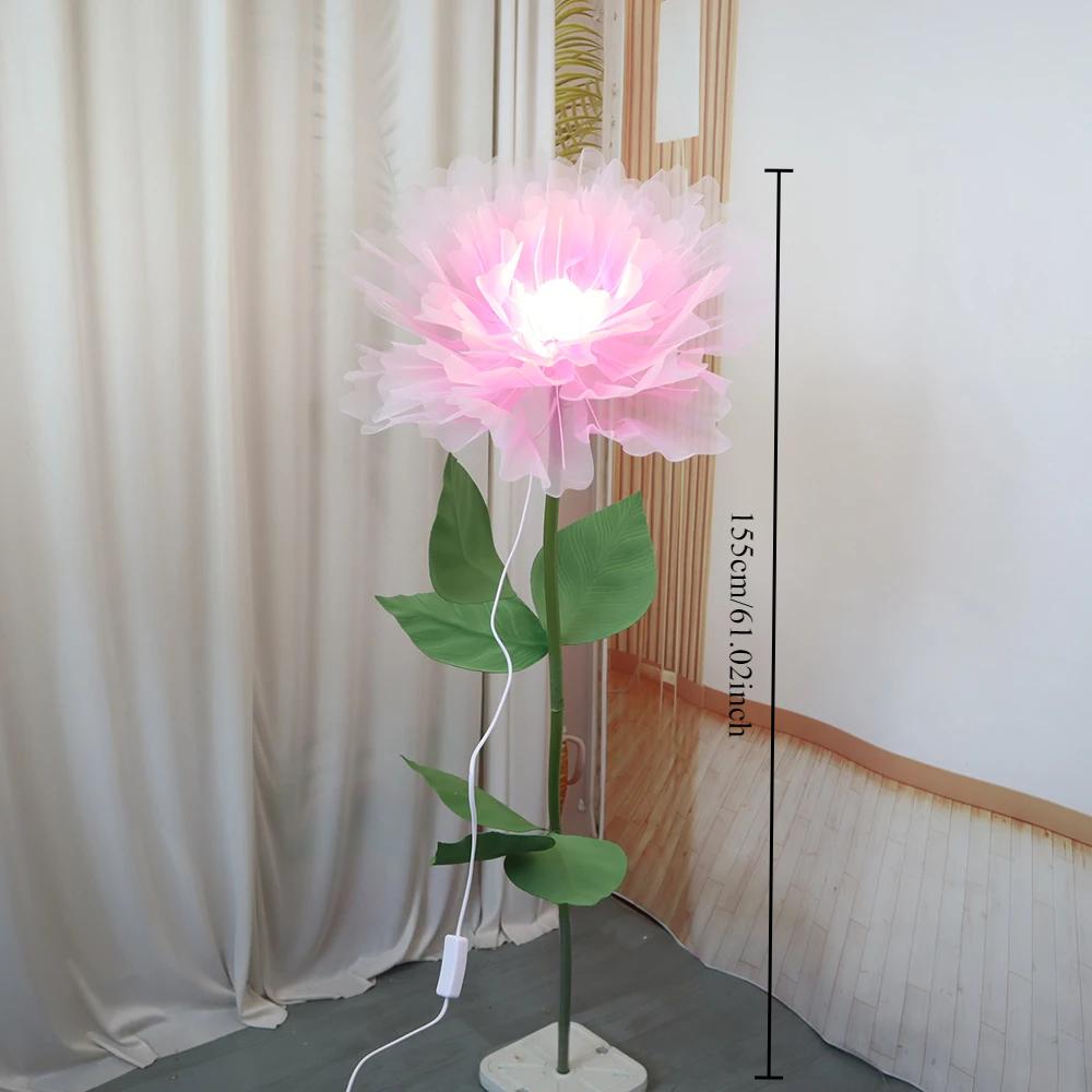 Man-made Large Yarn Flower Set with Lamp Living Room Floor Placement Garden Decoration Outdoor High Quality Artificial Flowers