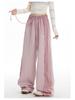 Striped Retro Pink Wide-Leg Sweatpants - Women's Jazz Dance, 300g Cotton Blend with Edging